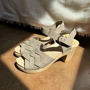 No. 6 Beige Woven Leather Wedges